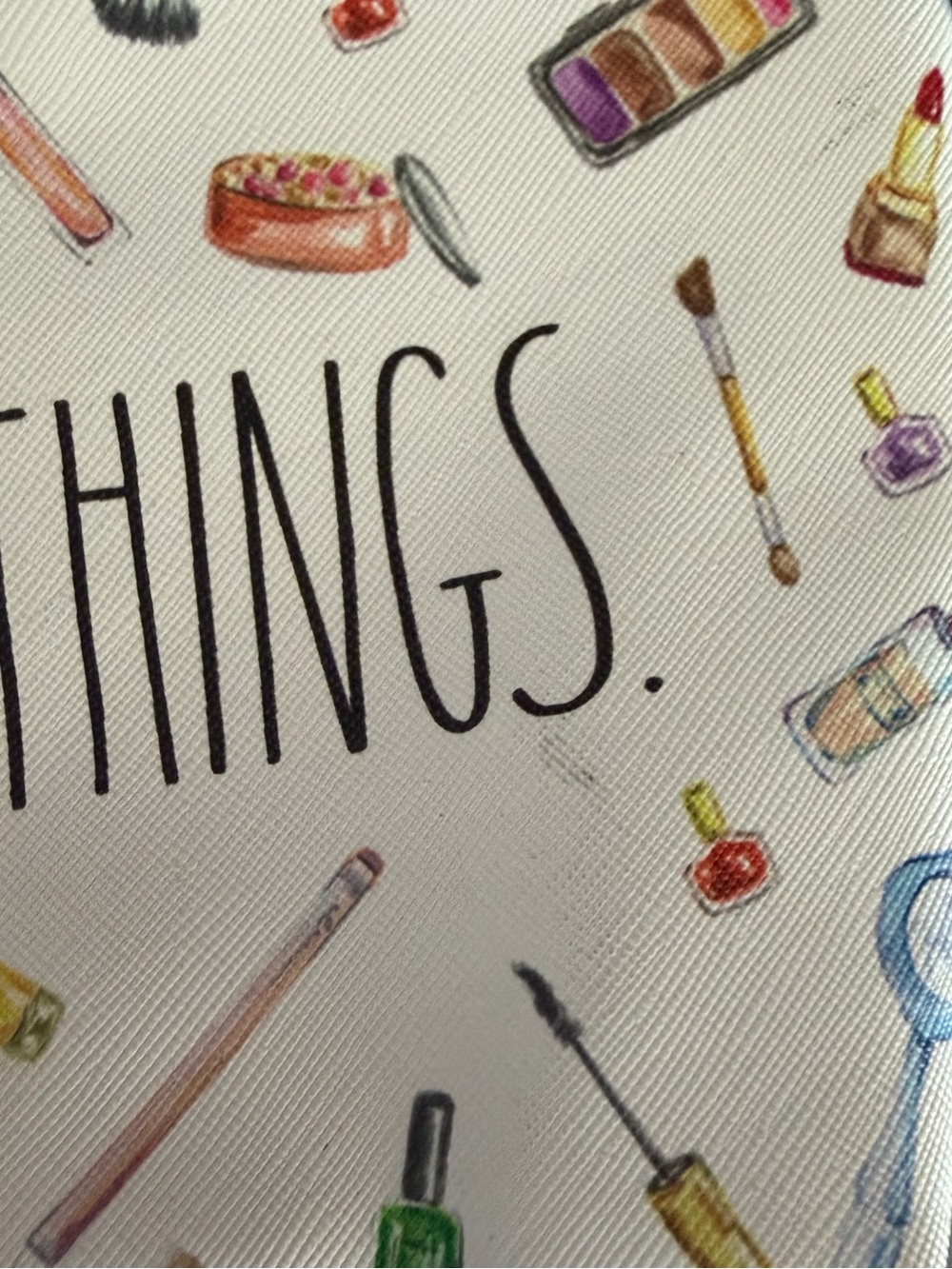 RAE DUNN "All The Things" Cosmetic Bag Small White Makeup Graphic NWT - Picture 10 of 11